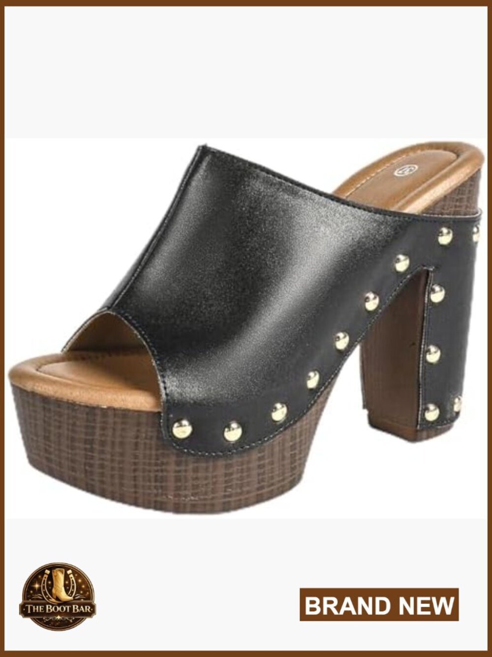 Leather Chunky Heel Platform Sandals Peep Toe Slip On Slides